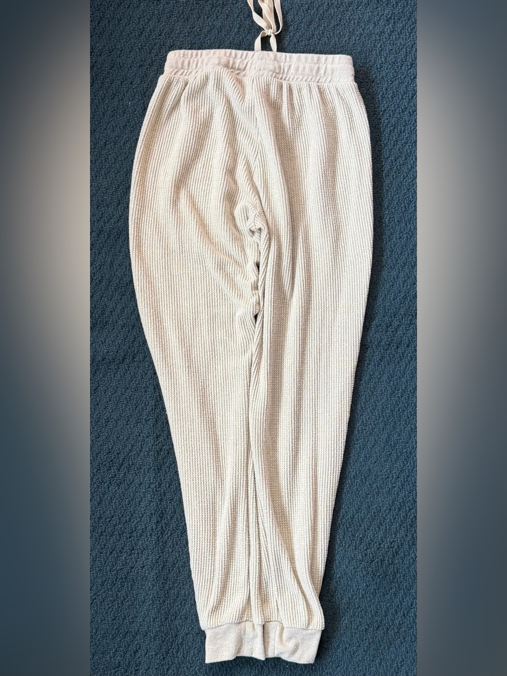 Cream Waffle Knit Drawstring Joggers | Cozy Lounge Pants | Elastic Waist - Picture 2 of 4